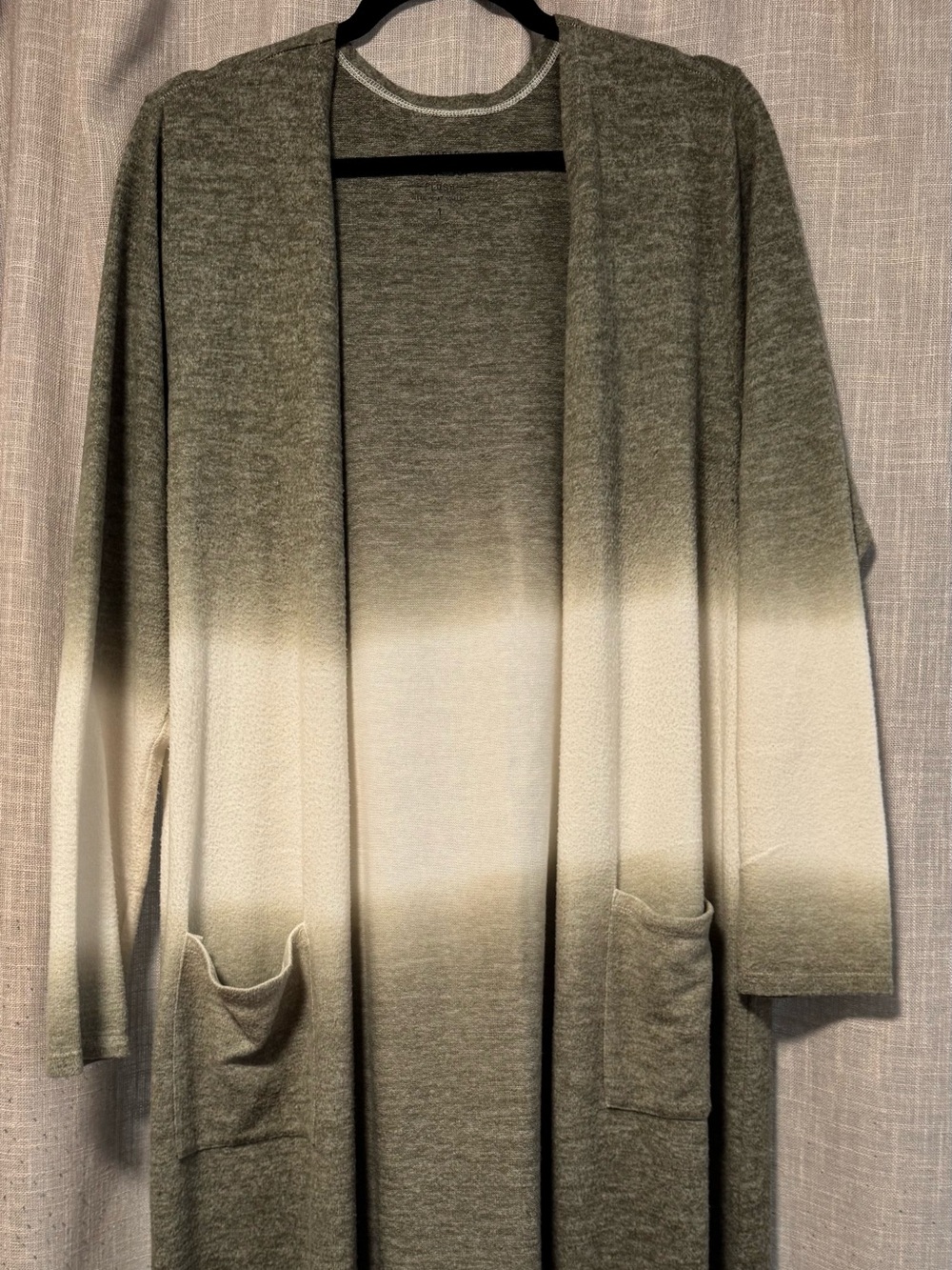 Torrid Super Soft Plush Ombre Duster Cardigan Green White Open Front Pocket 1X